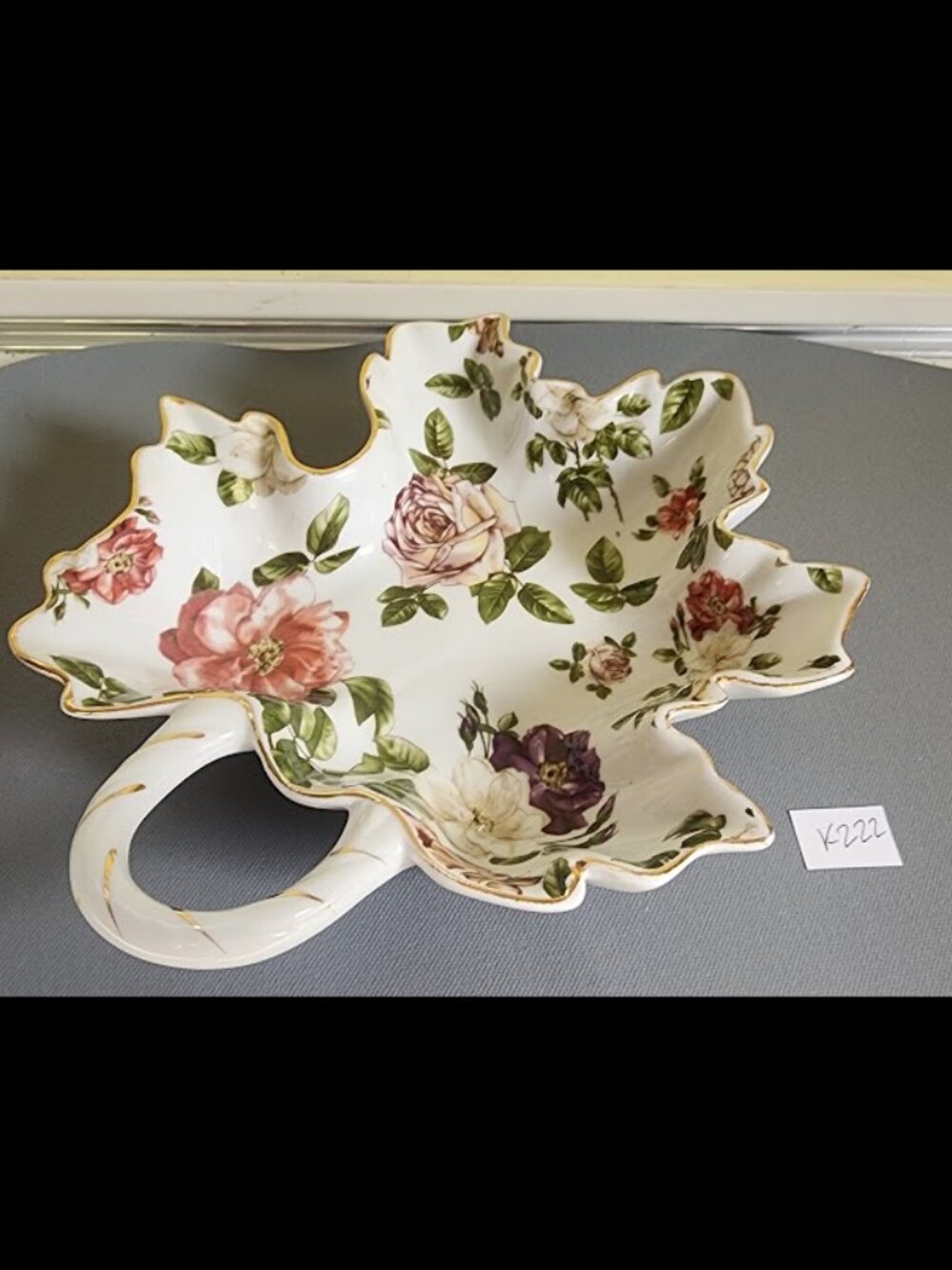 Royal Danube Leaf Shape Roses Gold Trim Candy/Nut/Serving Dish w/ Handle RDV8